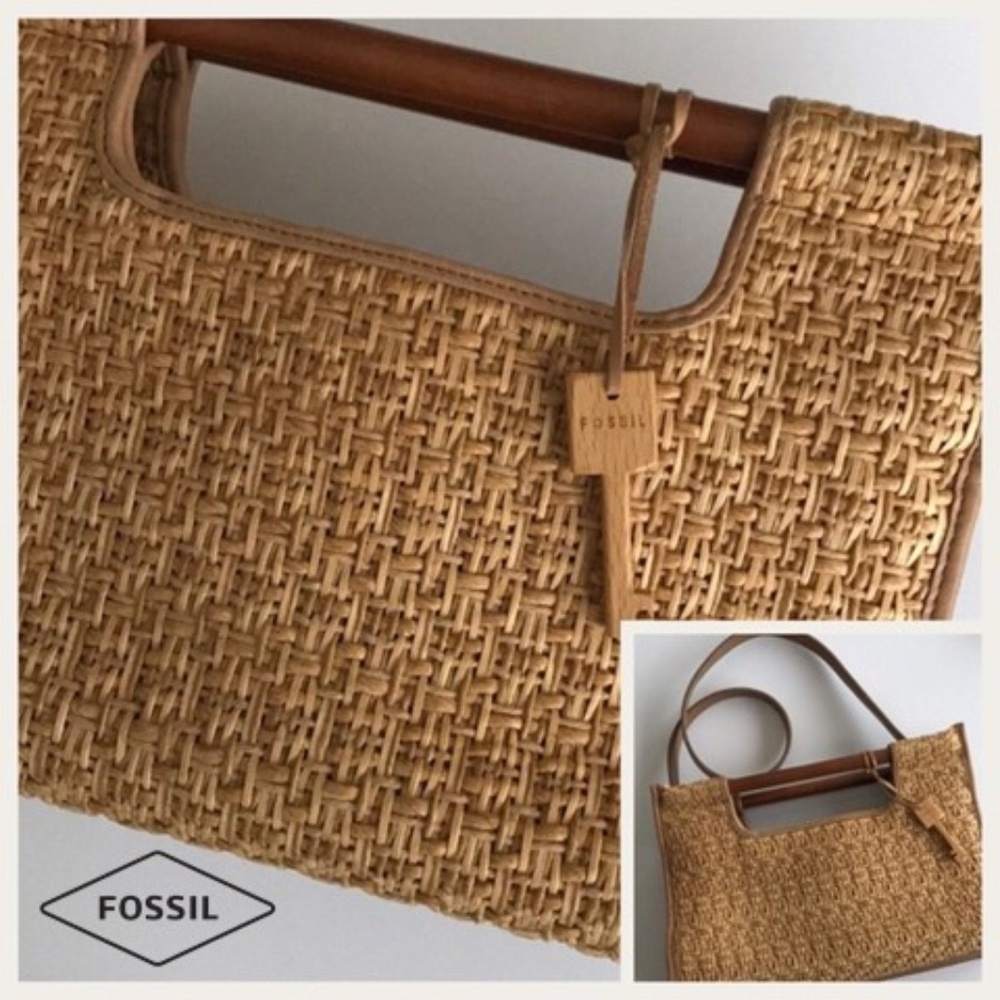 FOSSIL straw handbag with shoulder strap